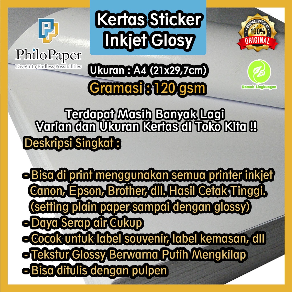 

Kertas Sticker Inkjet Glossy 120 Gsm A4