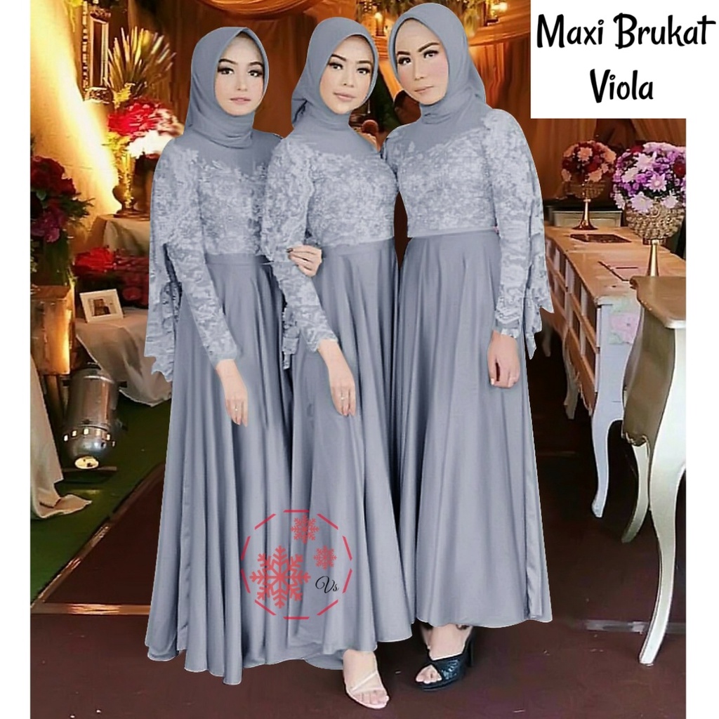Maxi Viola / Gamis Brukat Remaja Dewasa / Fashion Muslim / Dess Pesta