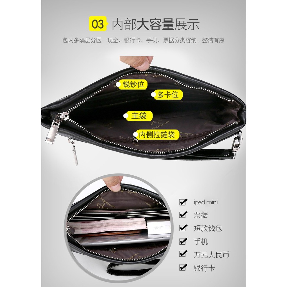 [ORIGINAL] Junzidaishu Tas Dompet Kulit Clutch Pria Import Men's Bags Casual Style Soft Leather