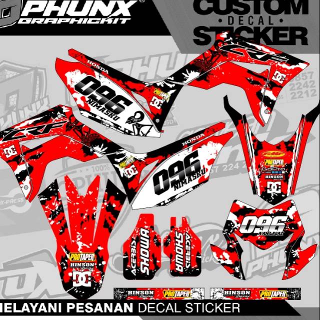 stiker decal corak red white custom bisa untuk semua motor