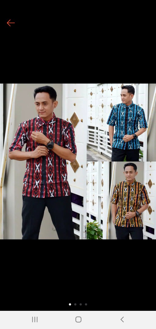 Trolis Grosir Kemeja Batik Pria Kombinasi Hitam Merah Kawung Tifbat Polmer Polhit  Lengan Pendek