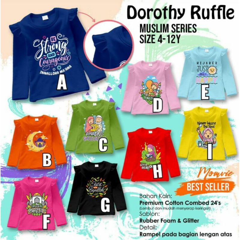 MOMVIE kaos anak perempuan / kaos edisi muslim/dorothy ruffle Momvie