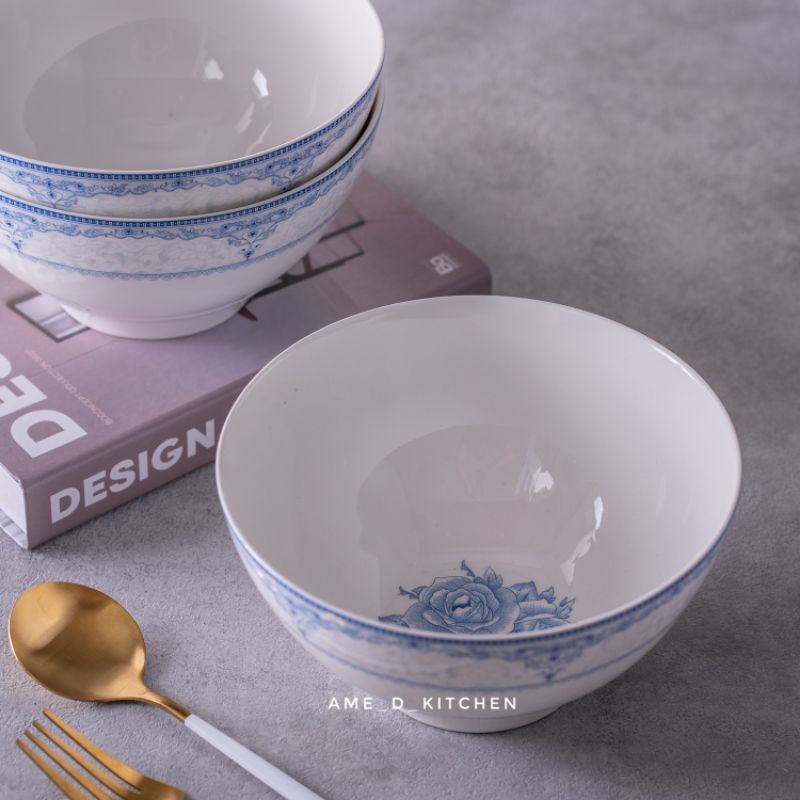 Mangkok bijian keramik 7" motif ornament biru