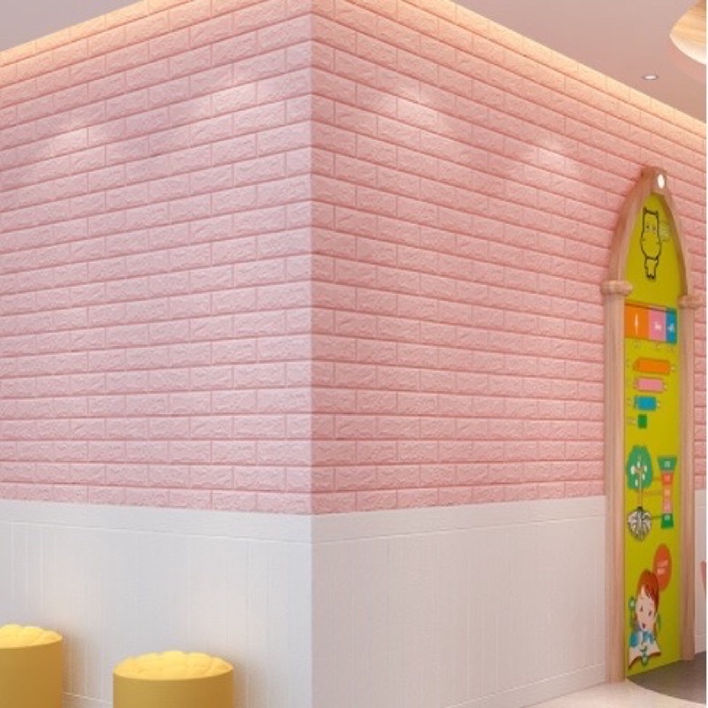 (COD) WALPAPER 3D FOAM BATU BATA HIGH QUALITY WALLPAPER-70x38 BATA PINK