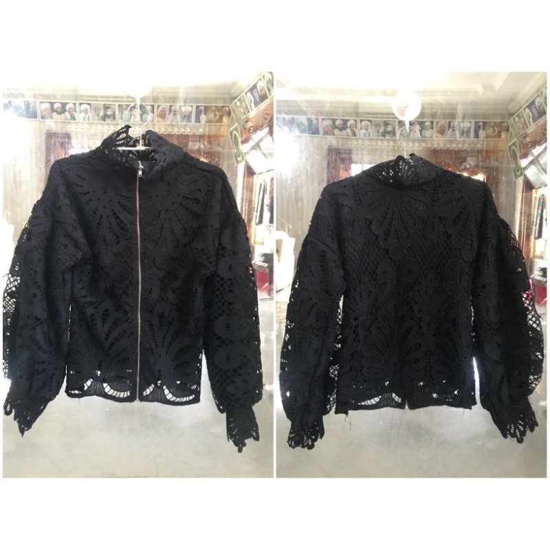 Jaket Brokat Polos Resleting Brand Hermes