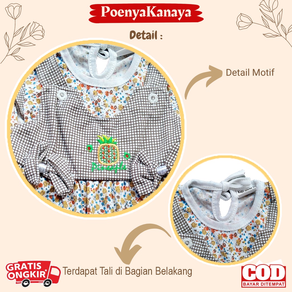 Dress Bayi Anak Tangan Pendek Motif Nanas Pita Syifana 0-6 Bulan DS28