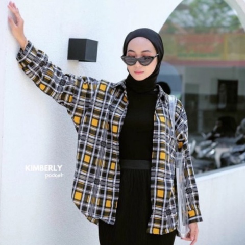 KEMEJA CROP KOTAK KOTAK OVERSIZE KEMEJA WANITA MOTIF TARTAN OVERSIZE KEMEJA CROP TARTAN LENGAN BALON