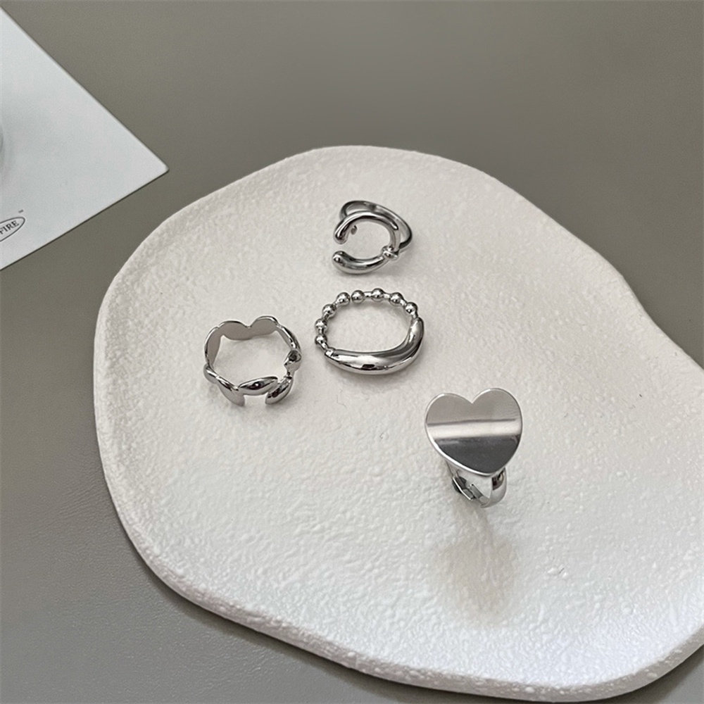 1pc Cincin Jari Telunjuk Model Terbuka Dapat Disesuaikan Warna Silver Gaya Korea Untuk Wanita