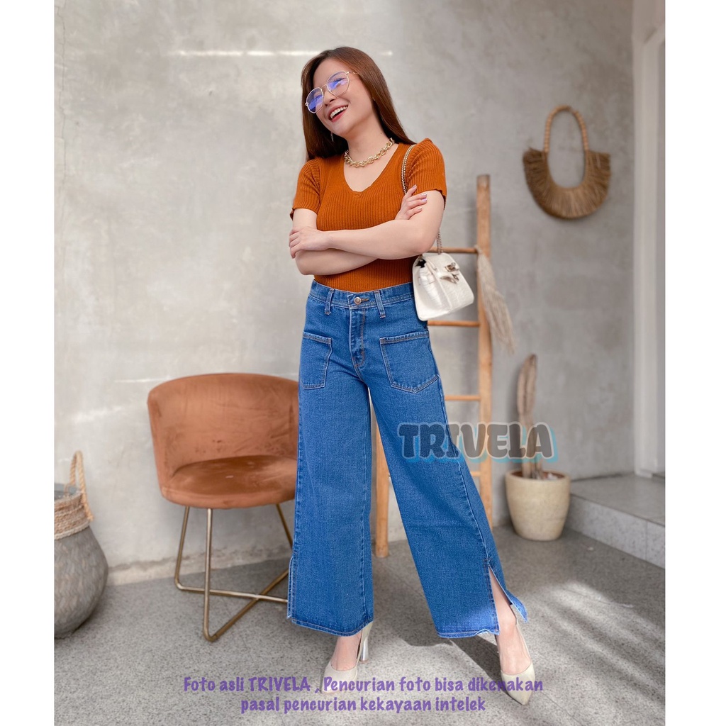 TRIVELA - KULOT JEANS ZOYA / KULOT JEANS KANTONG / KULOT JEANS BELAH