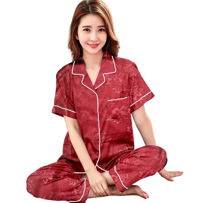 piyama embos wanita/piyama katun polos/baju tidur setelan/setelan kekinian-Cp embos maron