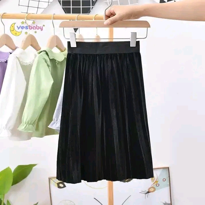 ROK PLISKET BLUDRU ANAK IMPORT / ROK PLISKET VELVET ANAK