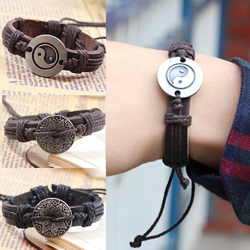 Hu Hu Hu Hu Hu Alat Bantu Pasang Kacamata♡ Gelang Tangan Kulit Imitasi Motif Yin Yang Bahan Alloy Untuk Priawanita