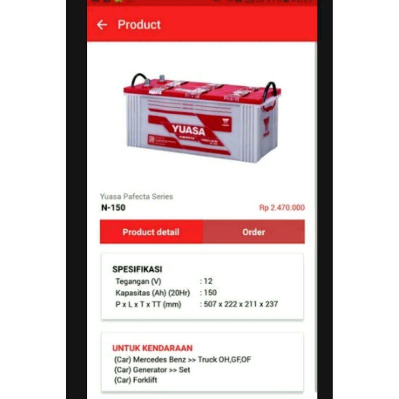 Accu aki n150 yuasa 12v 150ah