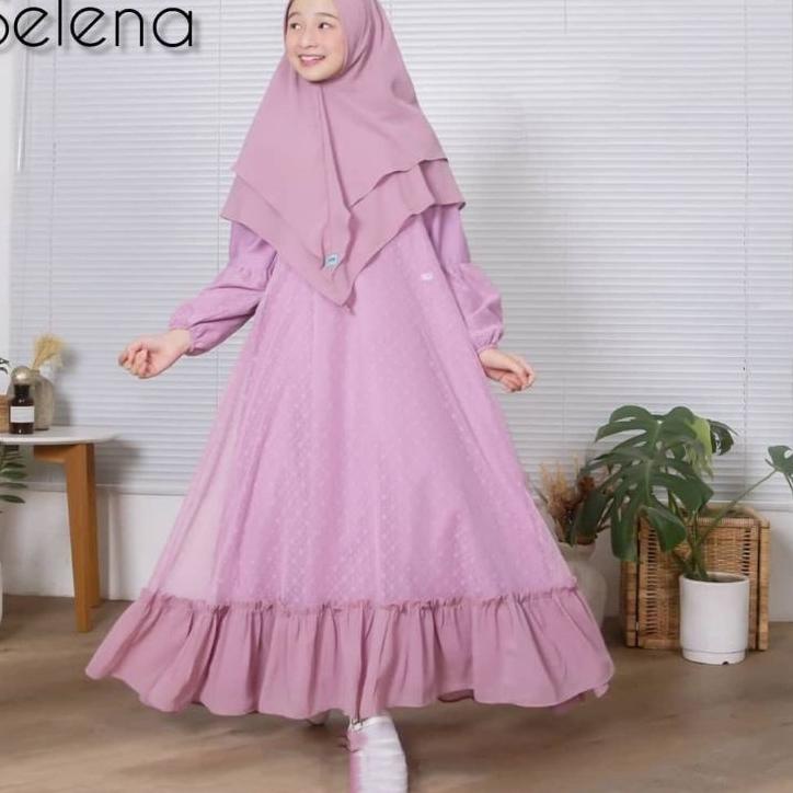 ۝ Gamis Brukat Anak Perempuan Umur 9 10 11 12 13 14 15 Tahun Selena Kids Gamis Syari Set Hijab Anak 