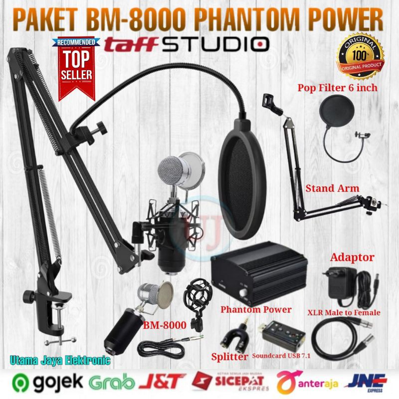 Paket Komplit Mic BM8000 Phantom Power Home Recording Terbaik