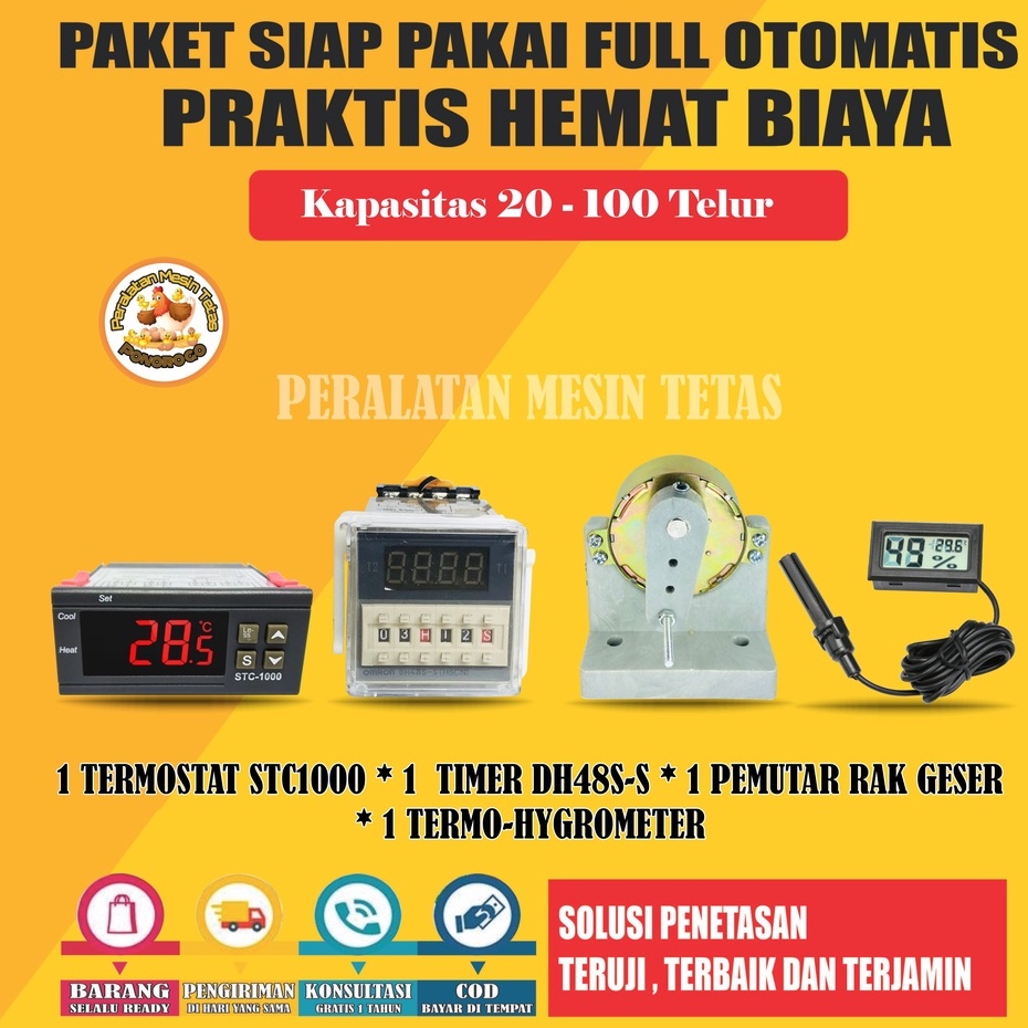 Paket Full Otomatis Rak Geser Thermostat STC1000 Thermo-Hygrometer Mesin Tetas Telur Full Otomatis