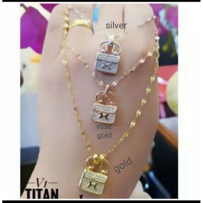 New&quot;&quot;Kalung perhiasan wanita Titanium motif pilihan warna silver, gold dan rosegold lapis emas 24k