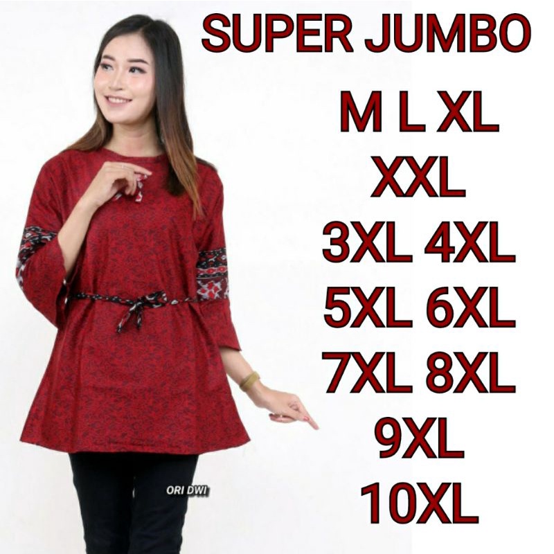 BJ3 Atasan Batik Wanita motif mega mendung merah | blouse big size| batik super jumbo M-10XL bahan katun