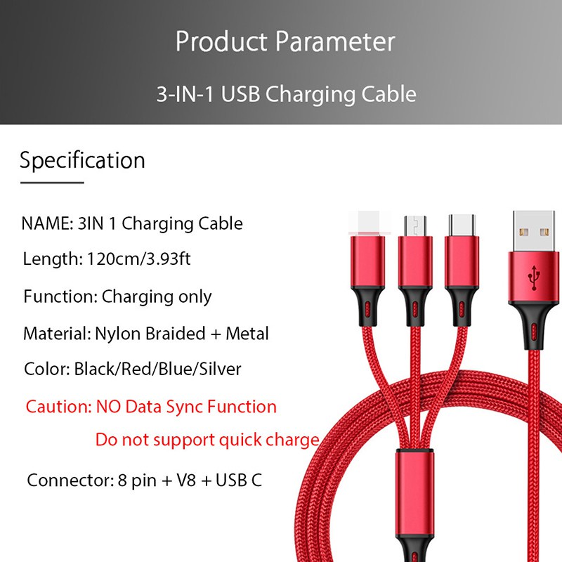 Kabel Charger 3in1 Type C Micro USB Apple Iphone Handphone Kabel USB Kabel Cas USB-C