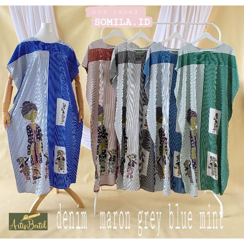 DASTER BU TEJO MBOK JAMU GARIS STRIPES  SUPER JUMBO LD 140 RAYON ADEM PLUS BIG SIZE HOMEDRESS  ASLI 