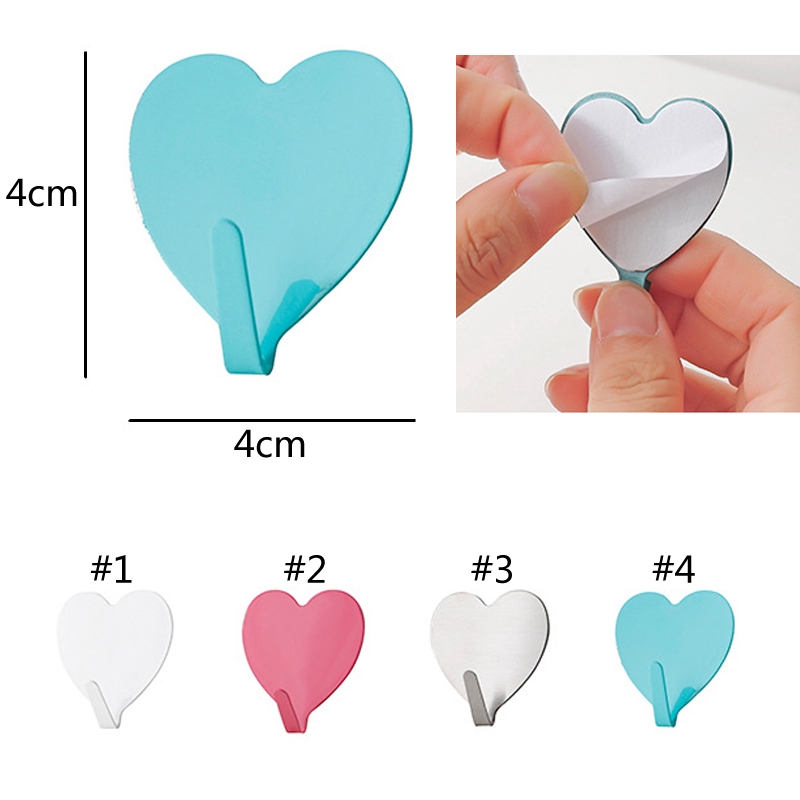 Stainless Steel Colored Love-heart Shape Sticky Hooks Household / Wall Mounted Simple Bathroom Kitchen Bag Hats Towels Key Storage Holder / Multifunction Wall Racks