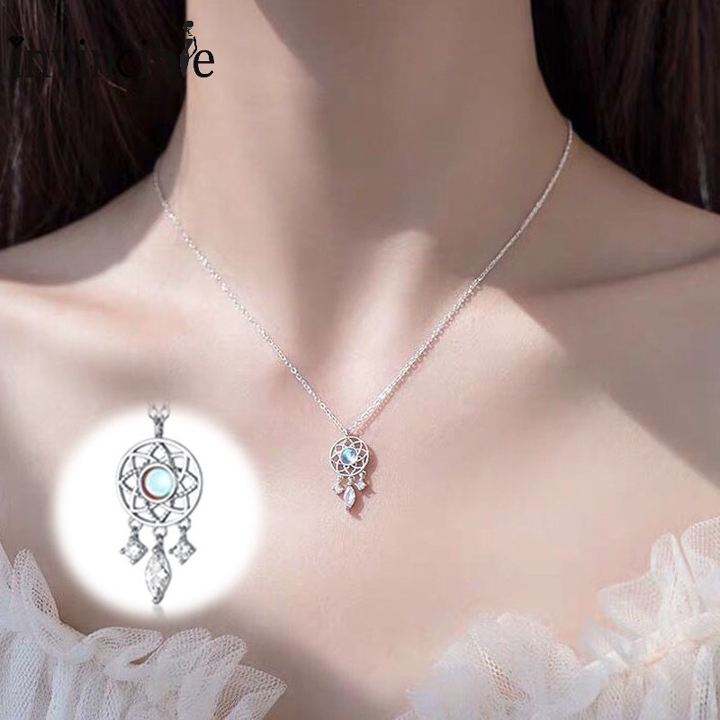 Kalung Choker Liontin Dream Catcher Aksen Rumbai Batu Bulan Gaya Elegan Untuk Wanita