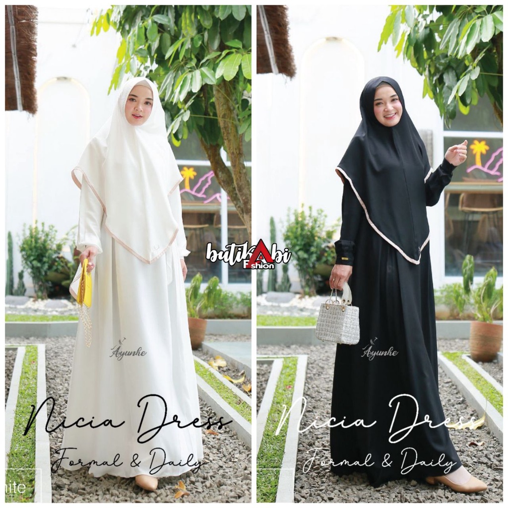 SET GAMIS NICIA DRESS ORIGINAL BY AYUNHE SETELAN KHIMAR HIJAB SYARI BAJU BUSANA MUSLIM WANITA DEWASA