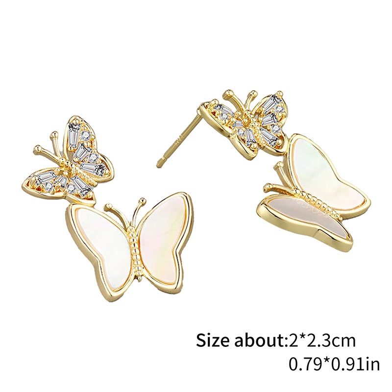 Anting Stud Kristal Bentuk Kupu-Kupu Warna Silver Untuk Wanita Butterfly