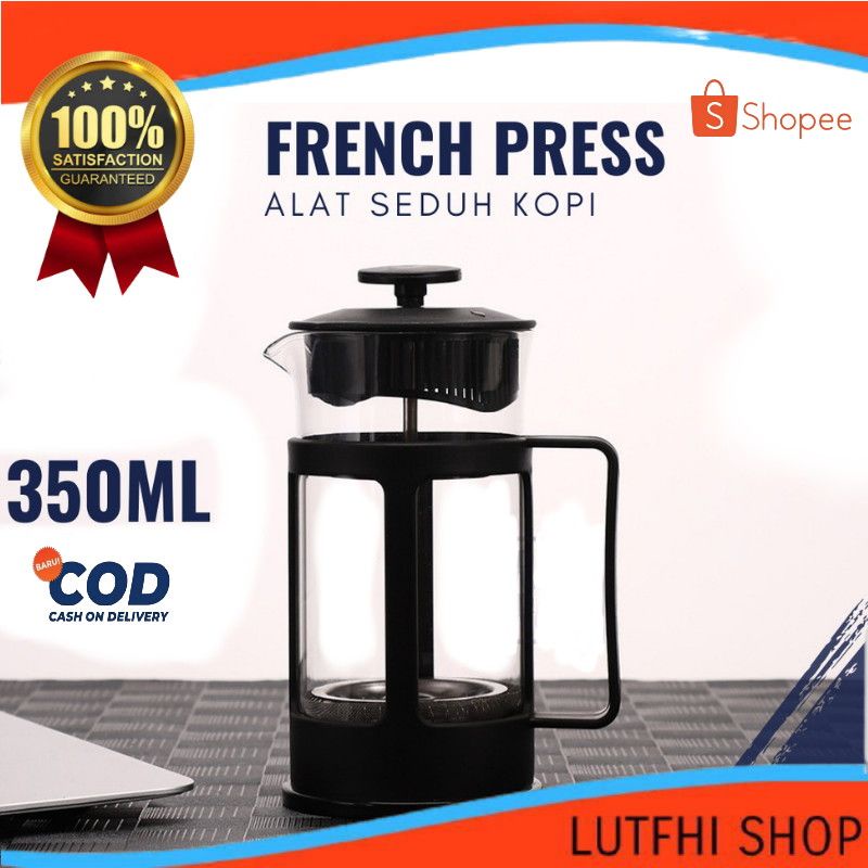 French Press 350ml Coffee Plunger Maker Kaca Gelas Filter Alat Seduh Kopi Teh / Prench spres