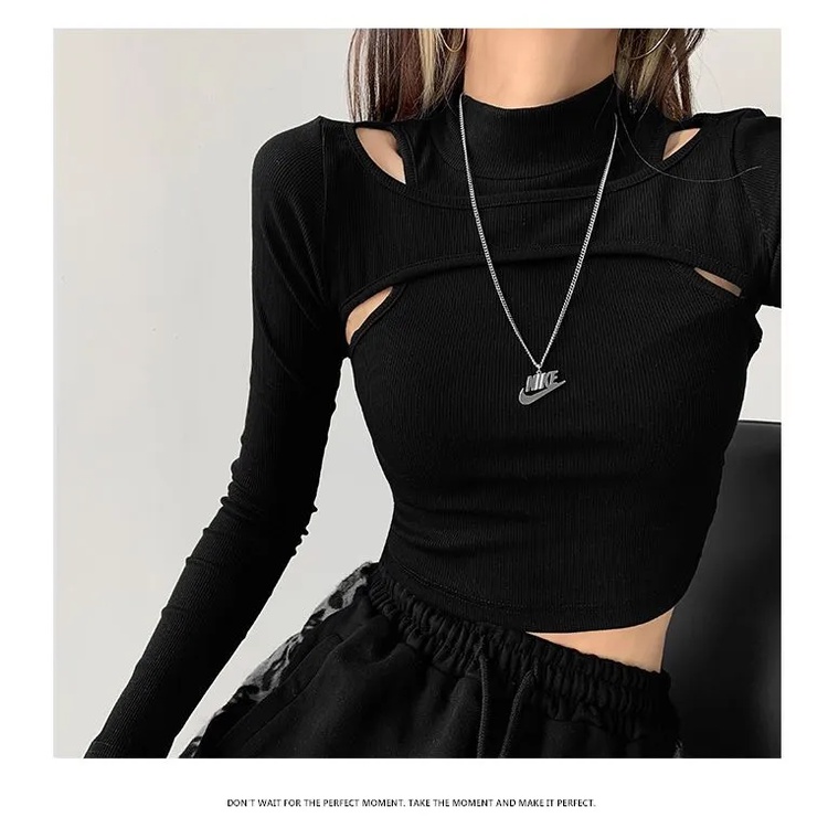 Korean TShirt Long Sleeve Crop Top Pakaian Wanita Lengan Panjang Crop 1470 (S-XL)