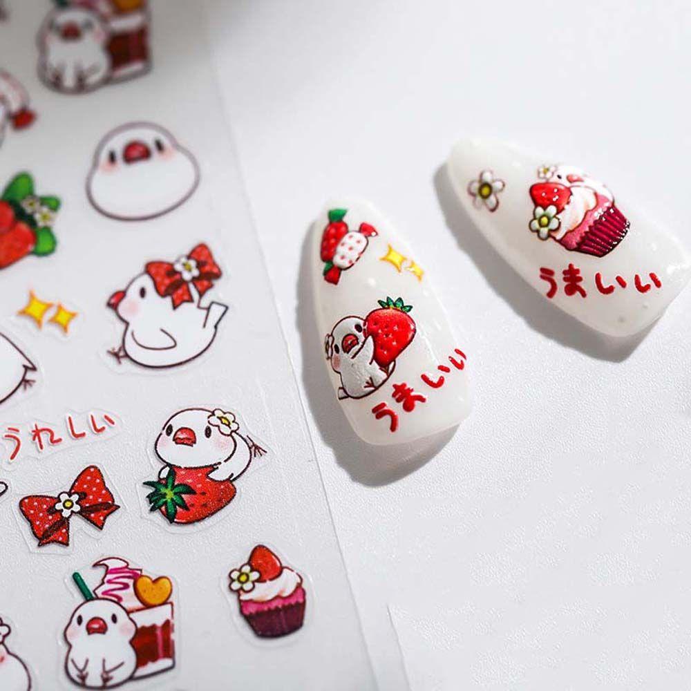 [Elegan] Kartun Stiker Kuku Wanita Nuri Cinta Hati Strawberry Fairy Tale Nail Art Dekorasi