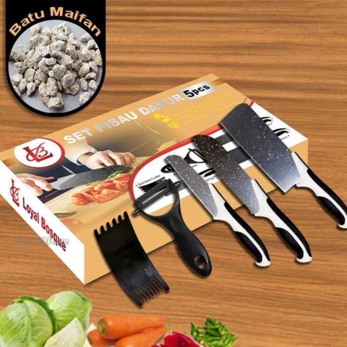 Premium Black Knife Set Pisau Dapur isi 5pcs Hitam