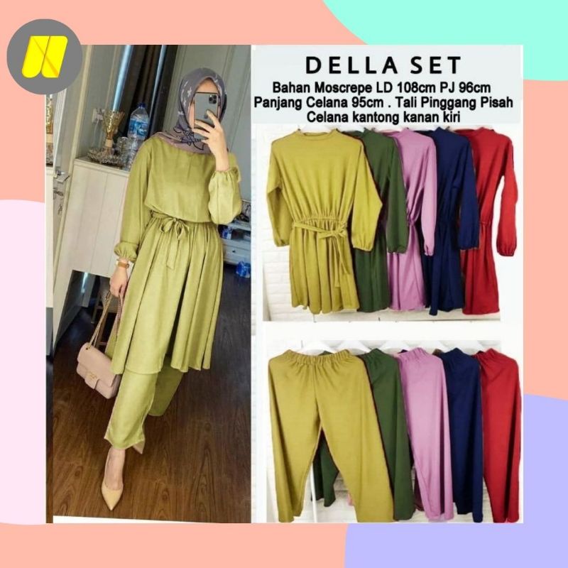 Baju St Setelan Tunik Wanita Terbaru Set Della OneSet Long Tunik Setelan Tunic Remaja Muslim Wanita 