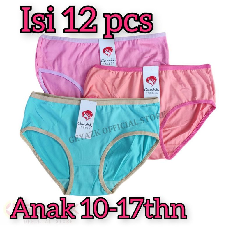 12pcs CD Remaja Cewek 11-16thn termurah/Celana dalam anak perempuan 6-14tahun Remaja tanggung polos 