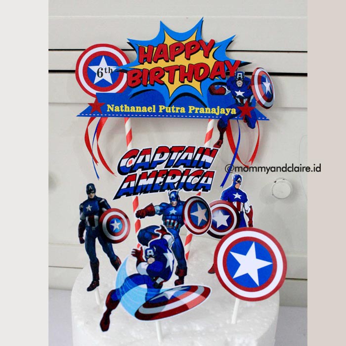 Cake Topper Captain America / Topper Captain America / Hiasan Kue Captain America