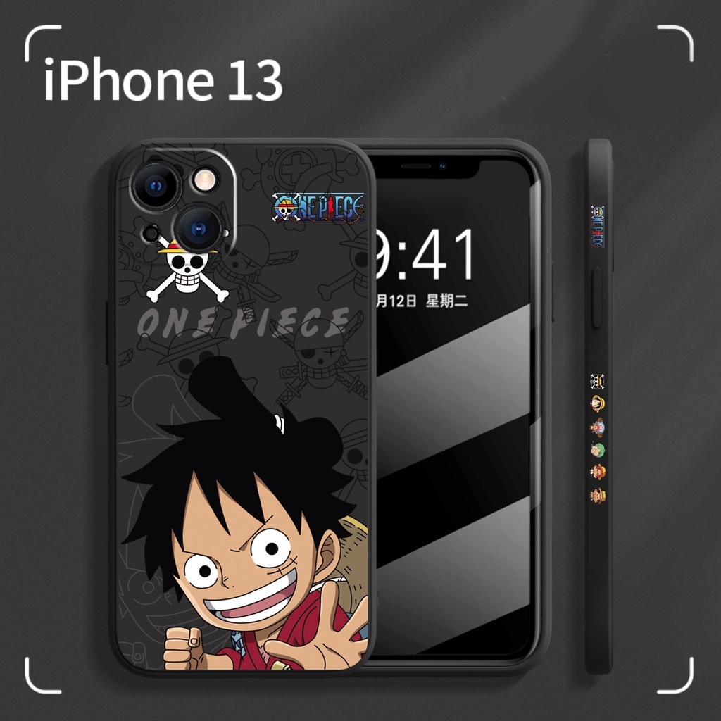 cartoon one piece case iphone 11 pro max 13 12 pro max cute case XR Xs max 7 8 plus se2020 square pattern soft shell shockproof case