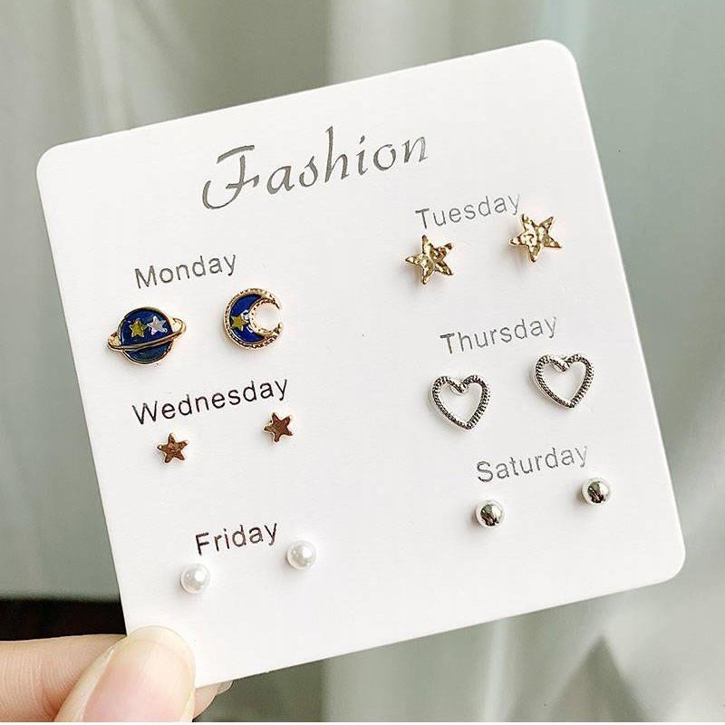 [6 piece set] Earrings Girls Student Simple Korean Cute Set Personality Earrings