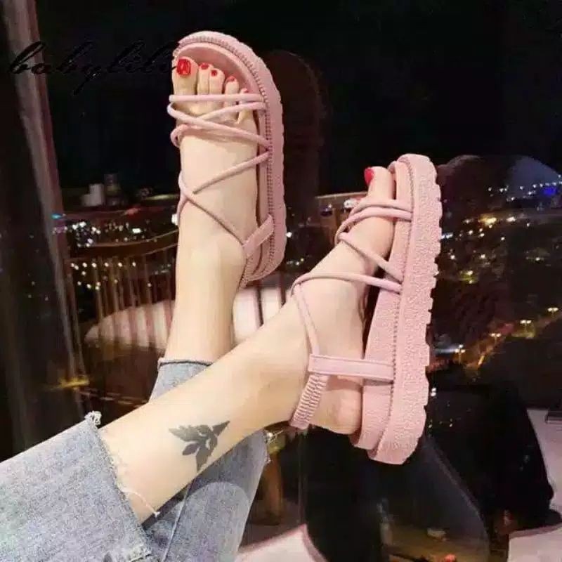 ⚡PROMO 5.5 BIG SALE Ramadan⚡Sandal Gladiator Wanita Terbaru Karet Jelly Balance 1990 || COD⚡-Pink