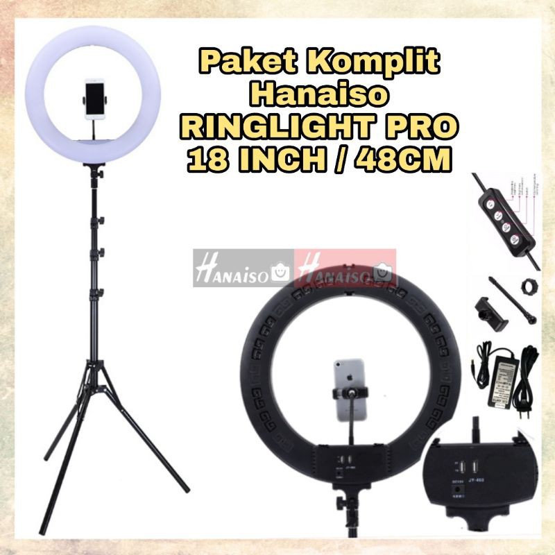 Termurah Medan HANAISO Ringlight Bicolor 18 inch 50cm 45cm 47cm 45 50 47 cm LED Ring light Lampu MUA LED 55W 5600k