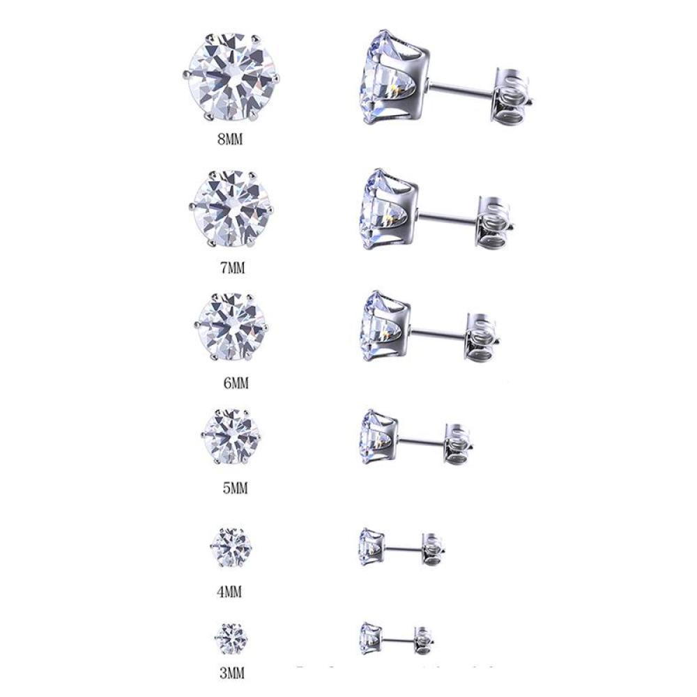 Timekey 6 Pasang / Set Anting Tusuk Stainless Steel Hias Kristal Zircon Bulat Untuk Pria / Wanita A4K5