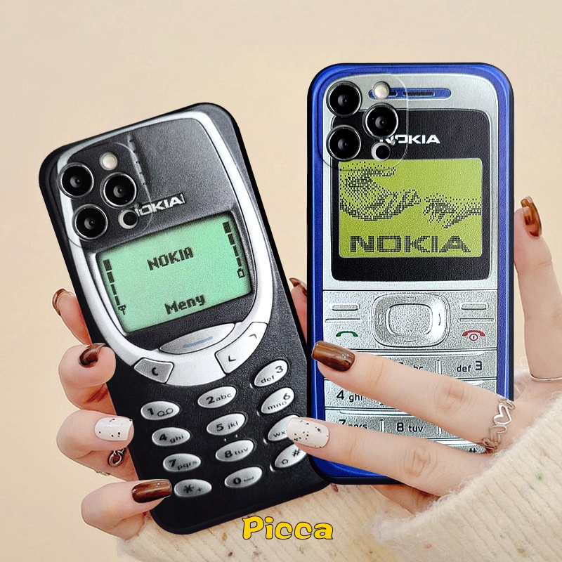 IPHONE Kreatif Persegi Retro Nokia Telepon Case Kompatibel Untuk Iphone14 11 13 12 Pro Max 6 6s 78 Plus 14 XR X XS Max SE 2020 14 Pro Max Pasangan Lembut TPU Penutup Belakang