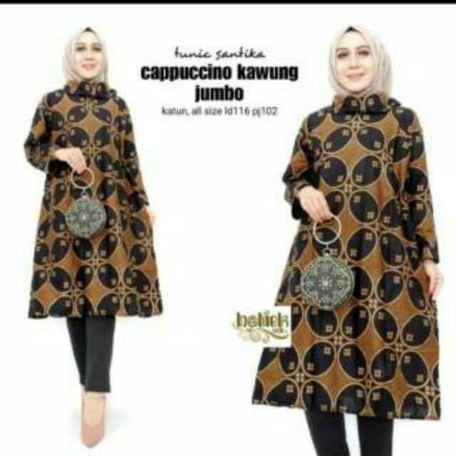 BAJU BATIK WANITA TUNIK KAWUNG BAGONG KOMBINASI POLOS KERJA KANTOR SERAGAM