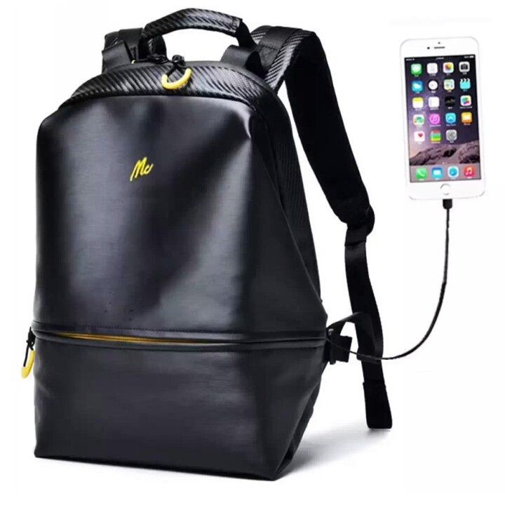 Tas ransel fashion pria dan wanita tas laptop import kulit dengan usb portable - black