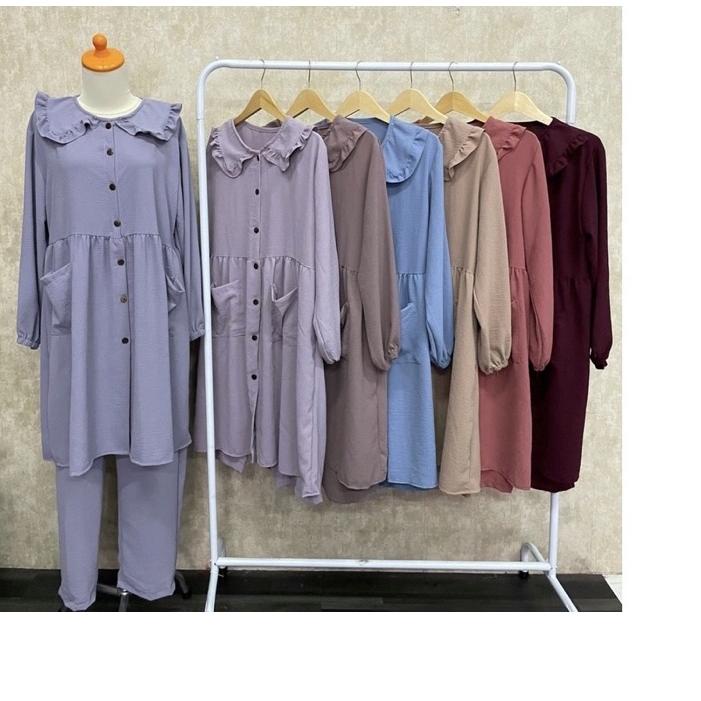 Paling Murah HAWA SET Crinkle Airflow Jumbo -Setelan jenny set / Setelan long tunik jumbo LD 120 haw