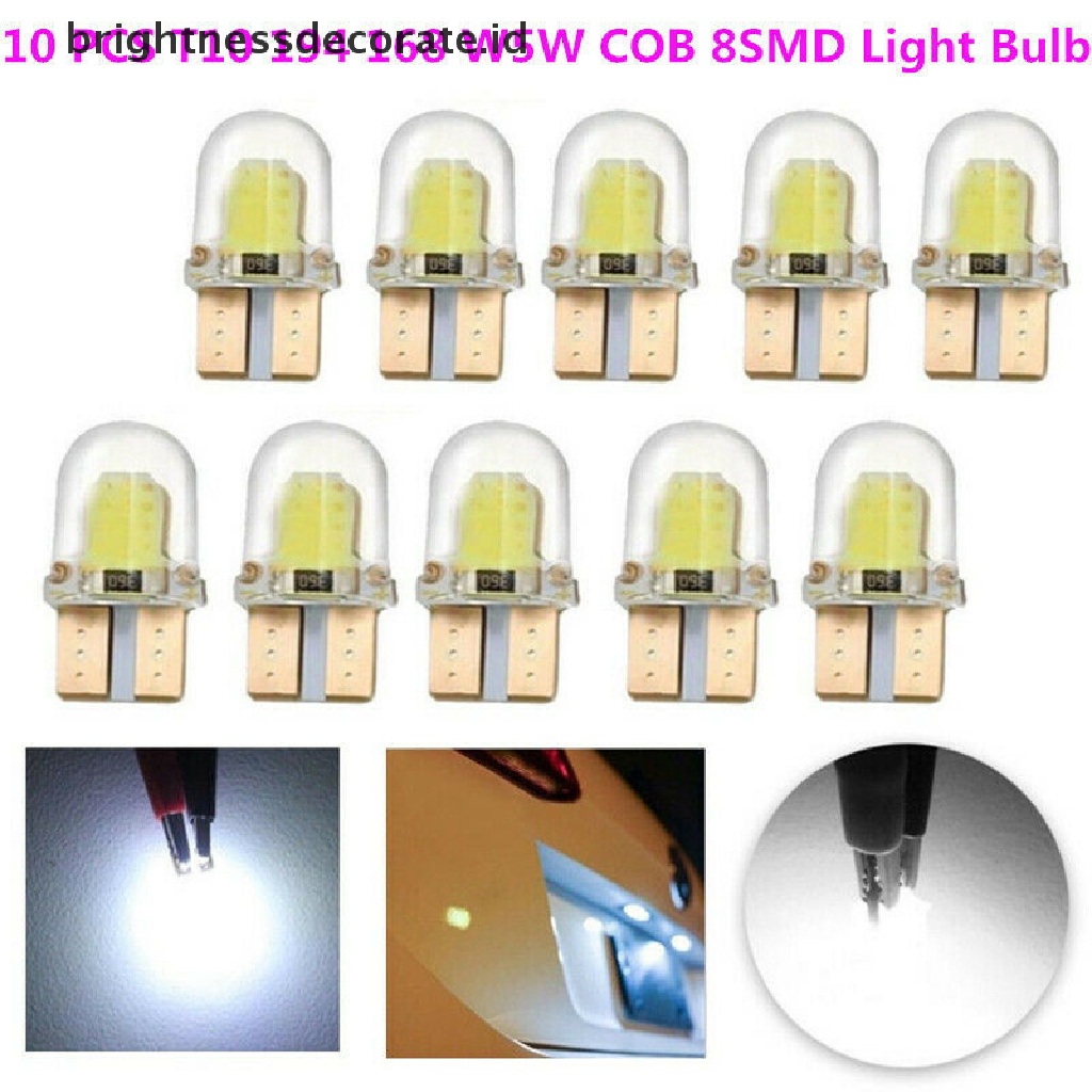 10pcs Lampu Led T10 194 168 W5W 8smd Canbus Silica Gel Warna Putih Untuk Plat Nomor Mobil