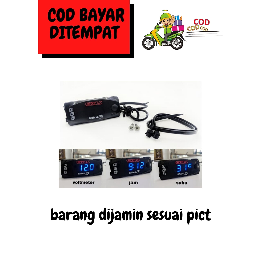 VOLT METER AKI JAM DAN UKUR SUHU 3 FUNGSI VOLTMETER DIGITAL ori