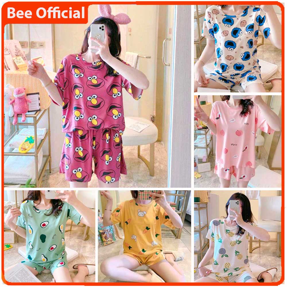 BEE - Pakaian Wanita / Baju Tidur Wanita Lengan Pendek / Piyama Import Motif Kartun