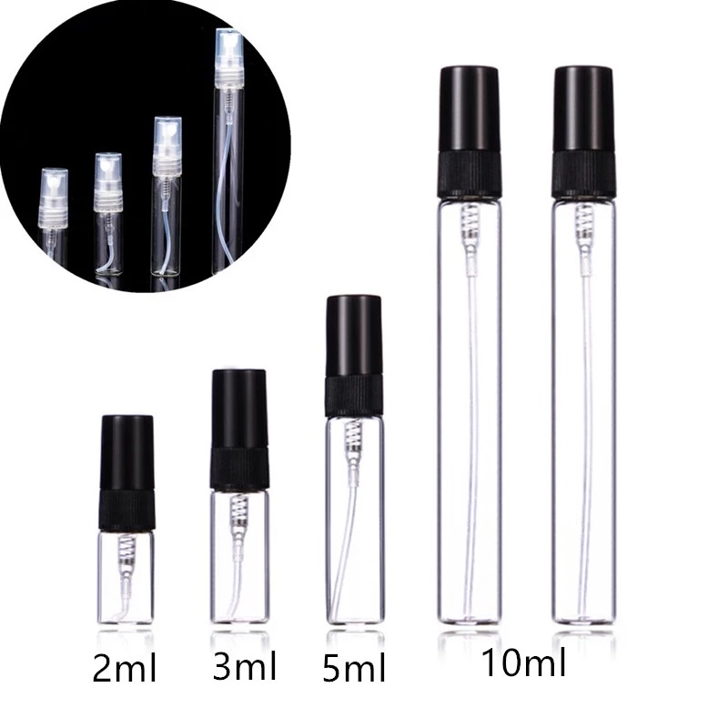 5Pcs Botol Parfum Spray Transparan Ukuran 2 / 3 / 5 / 10ml dengan Tutup untuk Travel