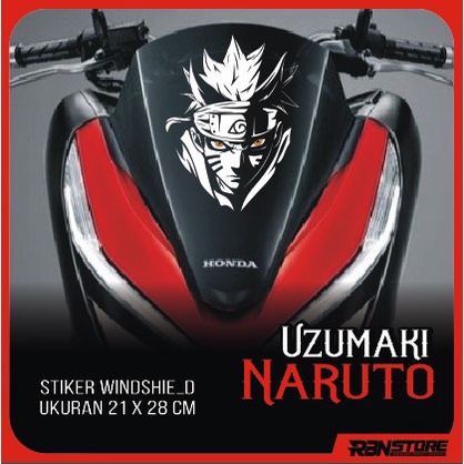 STIKER WINDSHIELD MOTOR MATIC PCX NMAX UZUMAKI NARUTO HOLOGRAM DAN PUTIH CUTTING STICKER