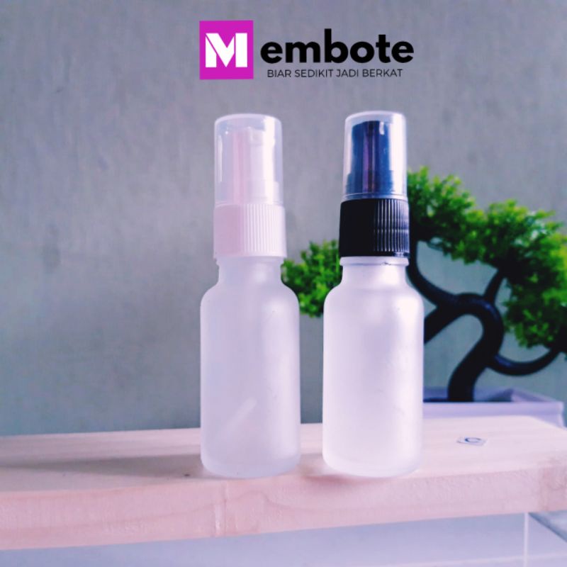 Botol kaca frosted doff 20ml tutup pump treatment
